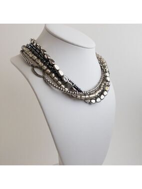 Silpada Sterling Silver Hematite Foiled Glass Multi Strand Necklace